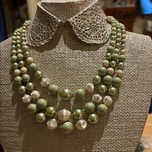 Elegant Green and Cream Beaded Necklace
